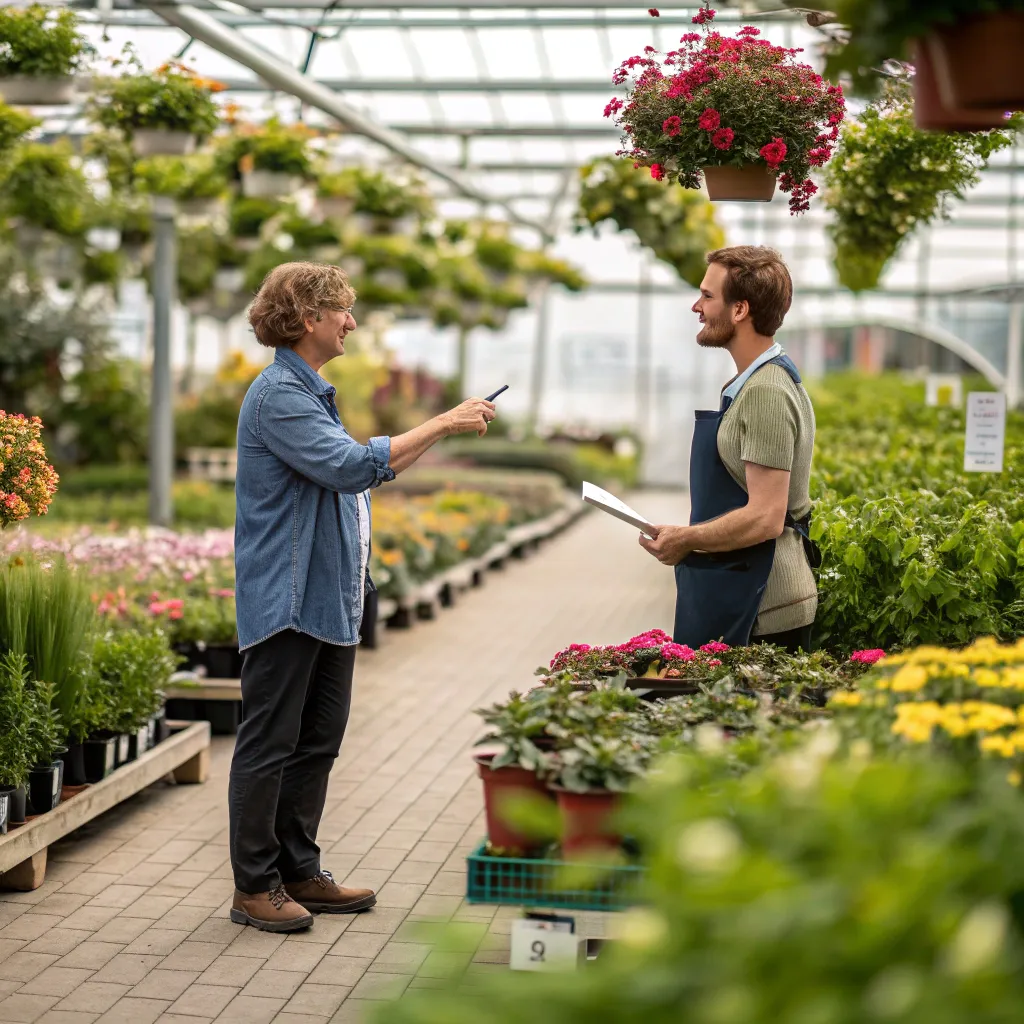 Customer asking question at CYRANOVIS Garden Center